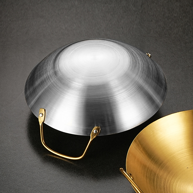 Thickened Stainless Steel Small Dry Pot Golden Double-Eared Seafood Pot Spicy Hot Pot Outdoor Convenient Multi-Purpose Dry Pot Wok