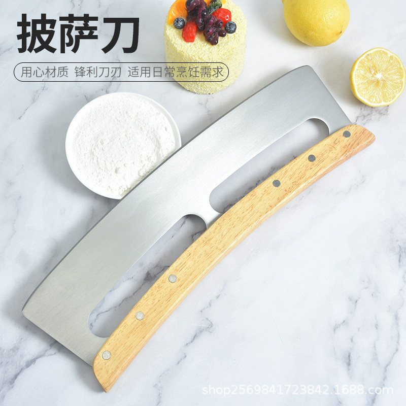 Stainless Steel Pizza Knife Semi-Circular Noodle Knife Double Handle Rocking Knife Nougat Pancake Cutter Kitchen Baking Tools