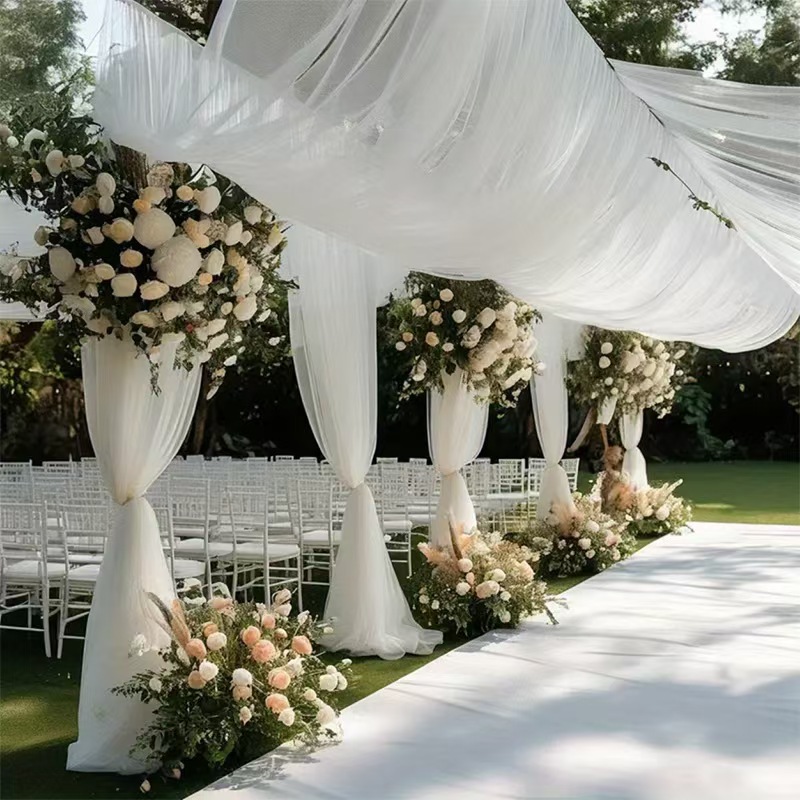 White Wedding Mesh Fairy Mist Gauze Ceiling Layout Organza Chair Back Gauze Stair Decoration Mesh Atmosphere Color Gauze