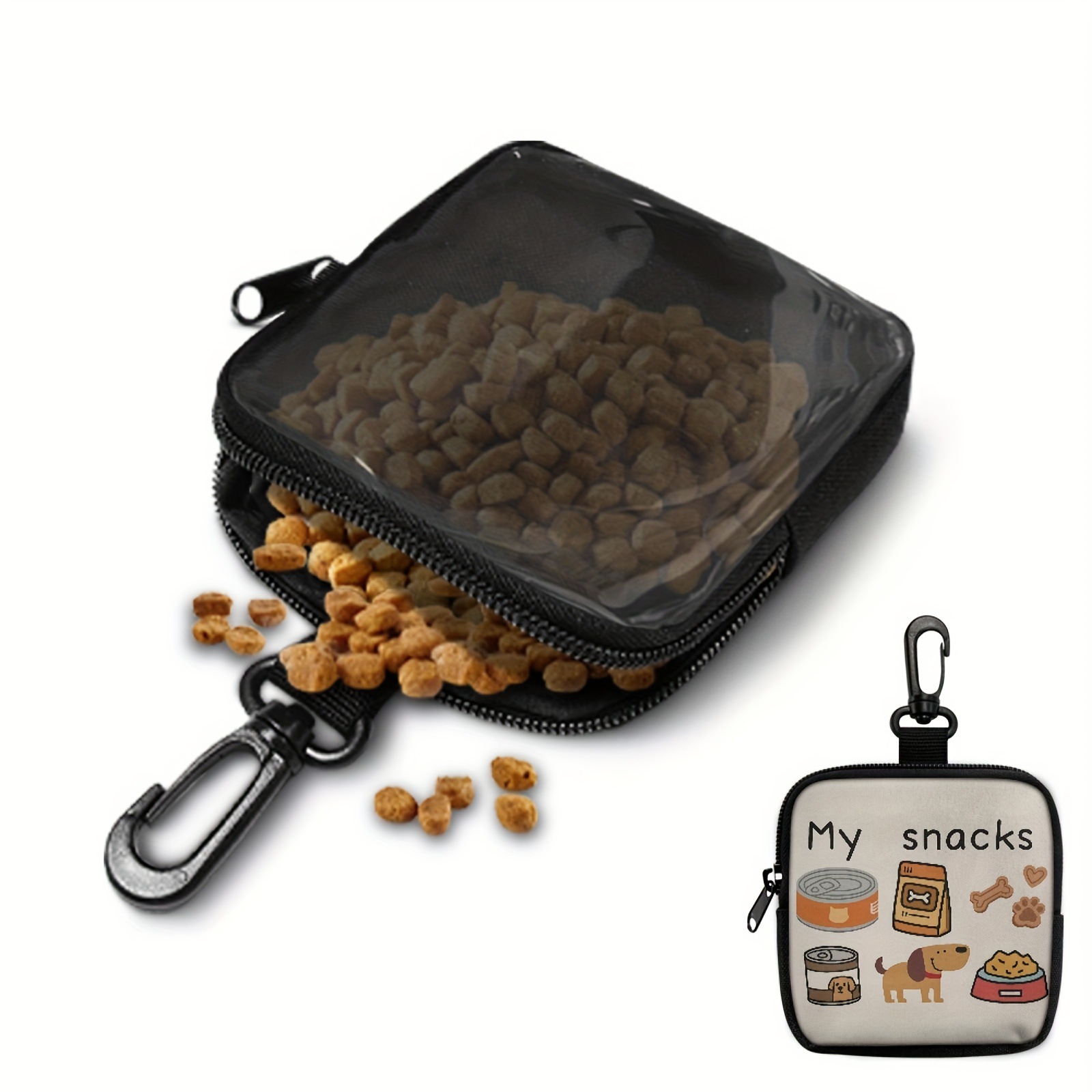 Cross-Border New Dog Print Dog Snack Bag Pet Training Set with Hook and Zipper