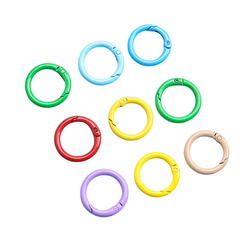 in stock Supply Color Baking Paint Zinc Alloy Spring Ring Small Round Hanging Buckle Pendant Keychain Accessories Color Spring Buckle
