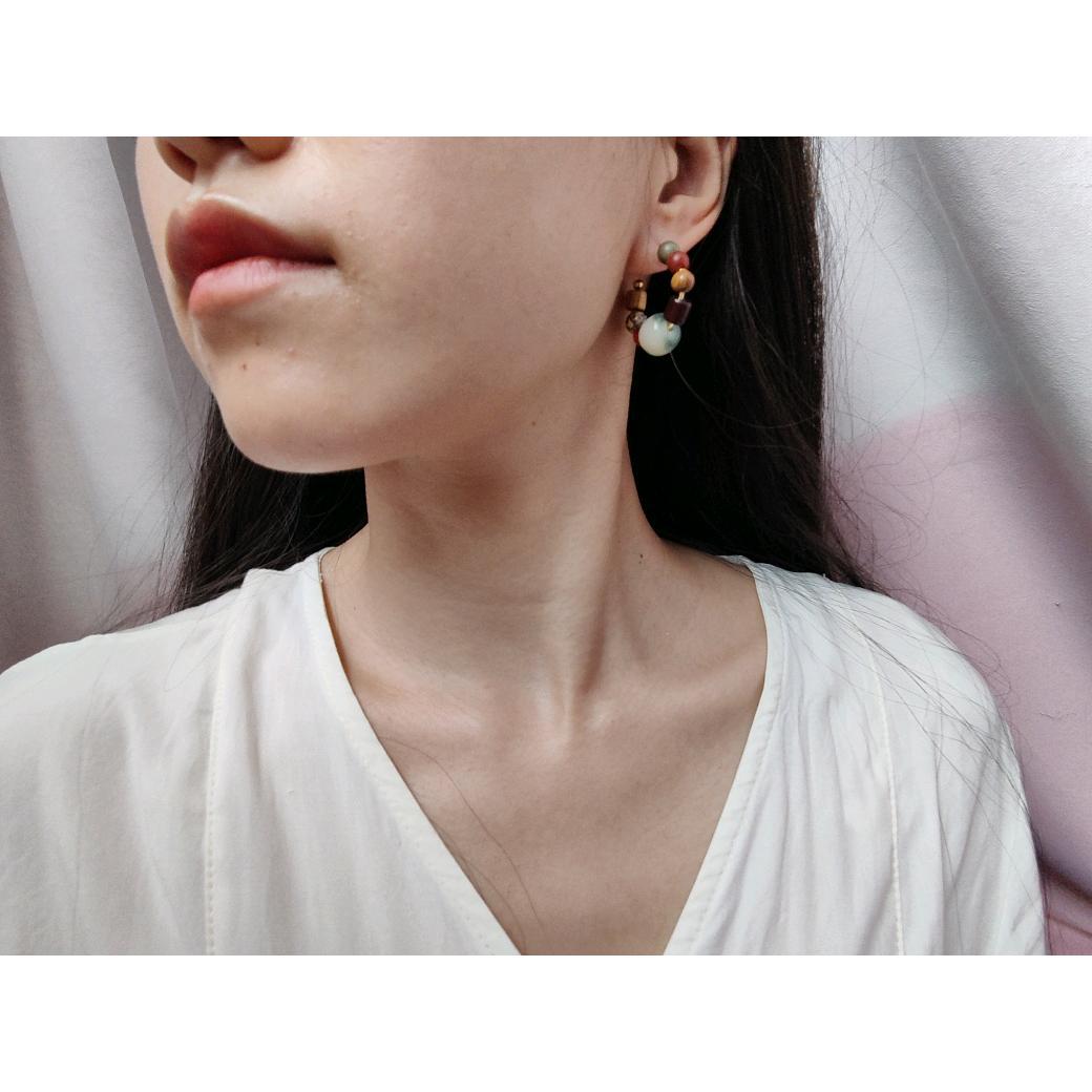 Natural Museum Original Design Trendy Earrings Vintage Natural Stone Sandalwood Bodhi 14K Gold Retro Women's Earrings