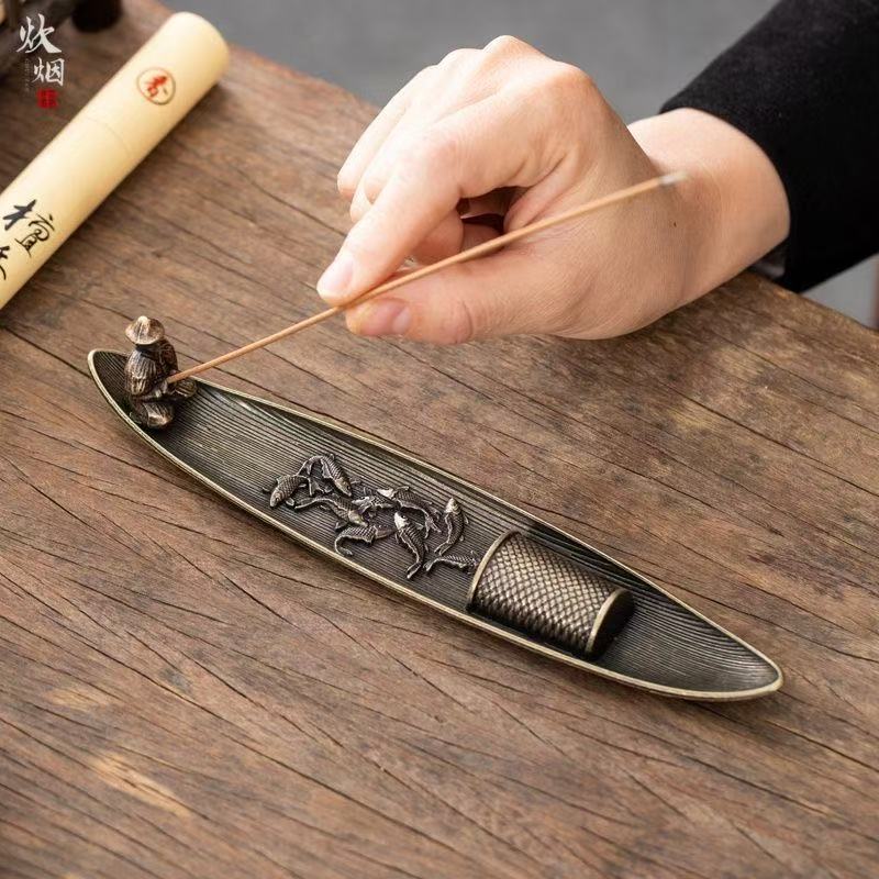 Alloy Fishing Line Incense Burner Horizontal Ornaments Creative Incense Holder Home Indoor Zen Bodhi Leaf Alloy