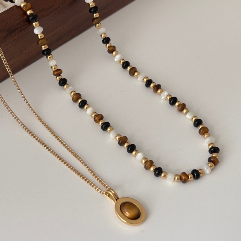 Ожерелье из камня тигрового глаза, натуральное агатовое ожерелье, женская легкая роскошь, нишевый дизайн, высококачественная новая китайская цепочка для свитера