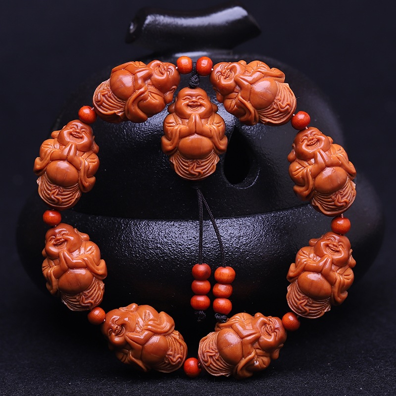 Olive Kernel Bracelet God of Wealth Olive Kernel Carving Maitreya Buddha Nuclear Carving Play 18 Arhat Kowloon Plain Bead Bracelet
