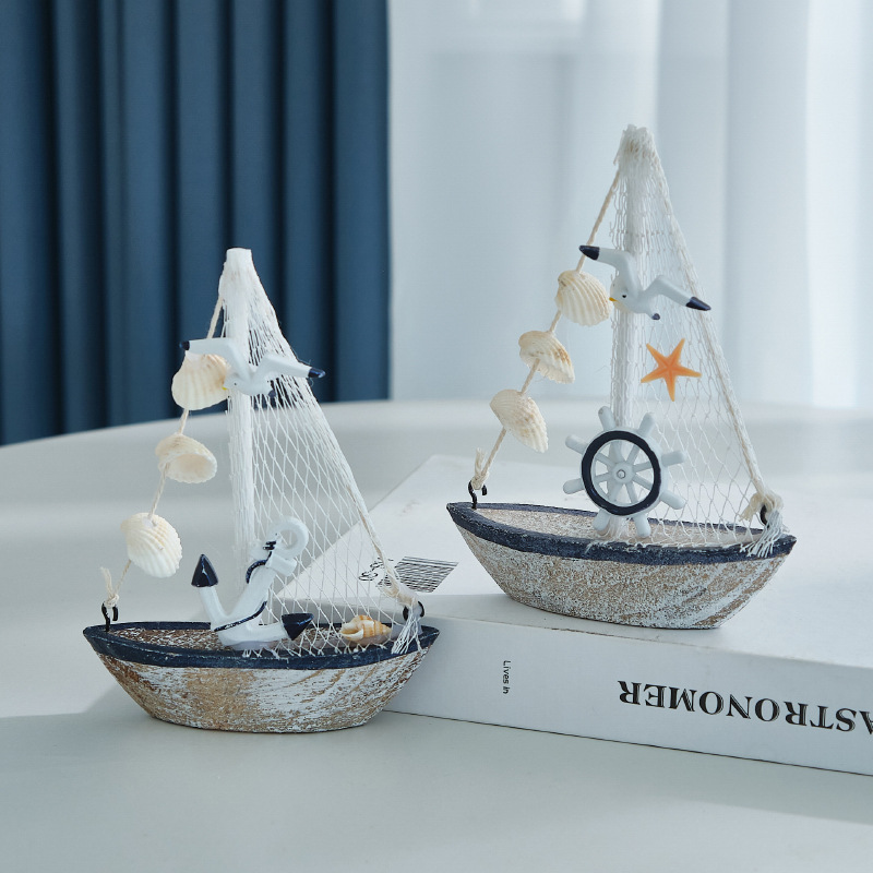 Smooth Sailing Mediterranean Mini Sailing Model Ornaments Old Small Wooden Boat Home Furnishing Creative Desktop Ornaments Decoration