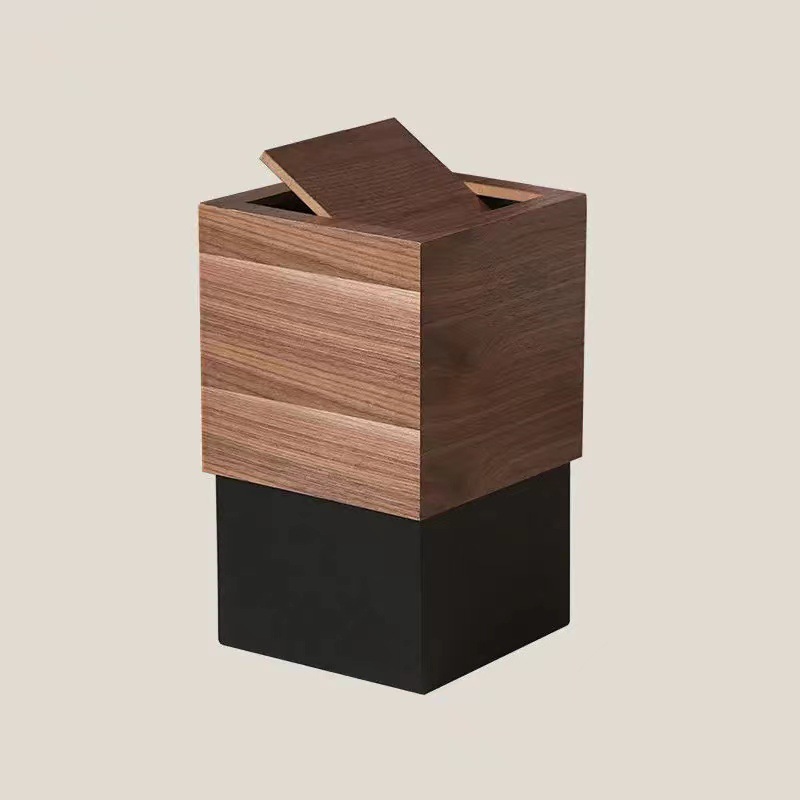 Danish Style Hotel Trash Bin Household Living Room Bathroom High-grade Square Wooden Simple Creative Paper Basket with Lid