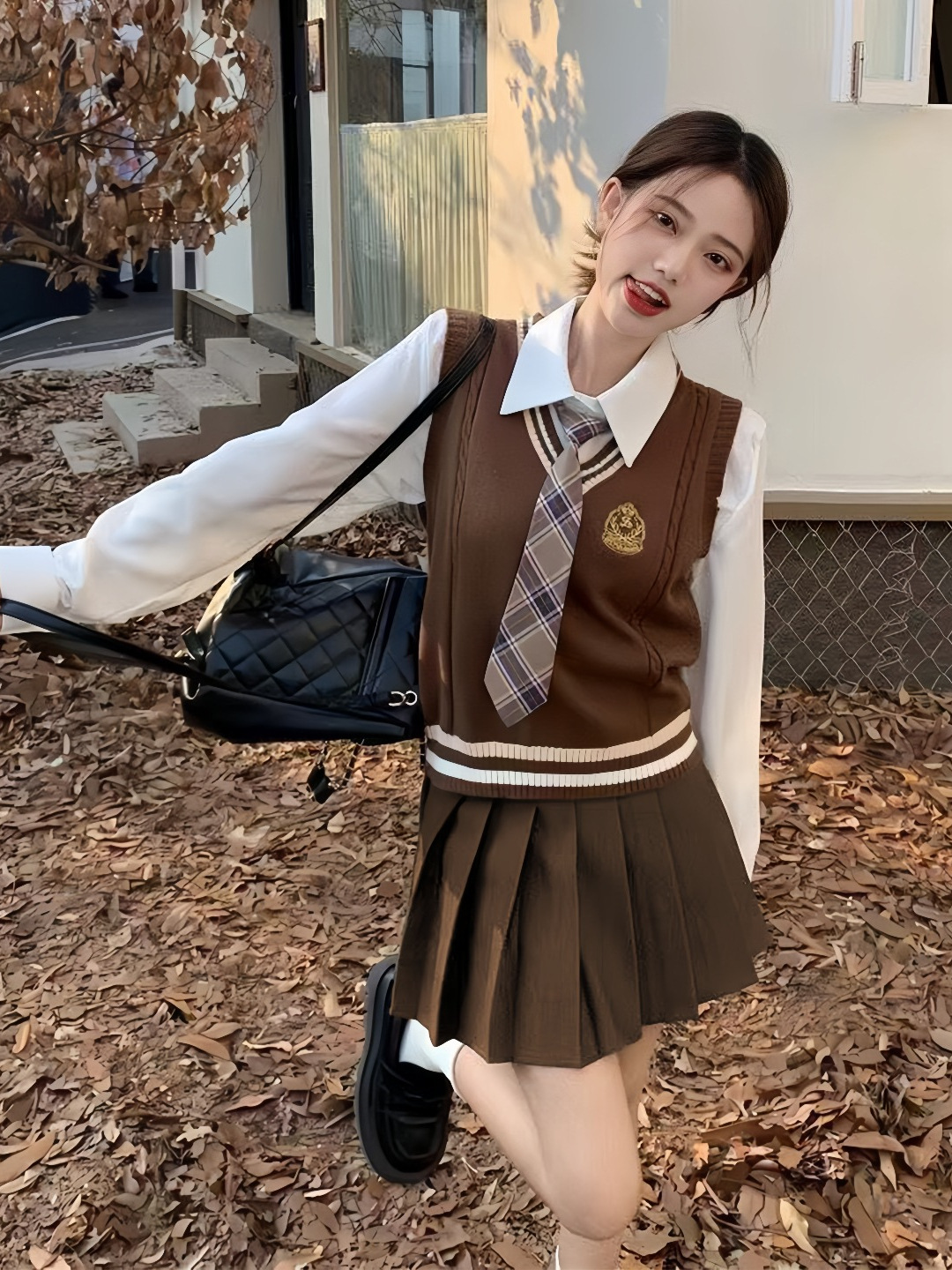 College Style Shirt Layered with Knitted Vest Female Jk Uniform Sweater Vest Student Class Uniform Dress Id Photo Suit