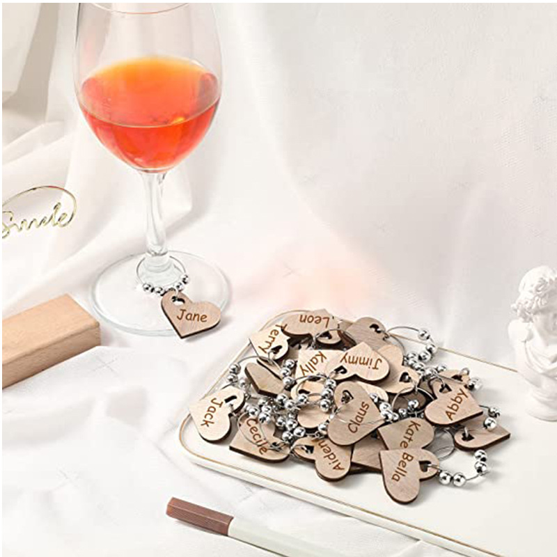 Cross-border Wedding Wooden Love Wine Glass Ring Pendant Party Party Decorations Wine Glass Identifier DIY Wine Label Ring