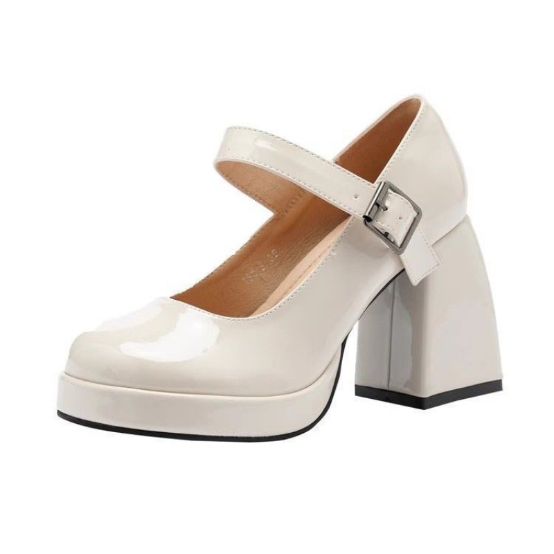French-Style Black Chunky High Heels 2025 New Waterproof Platform Shallow Versatile Single Strap Round-Toe Mary Jane Shoes for Women