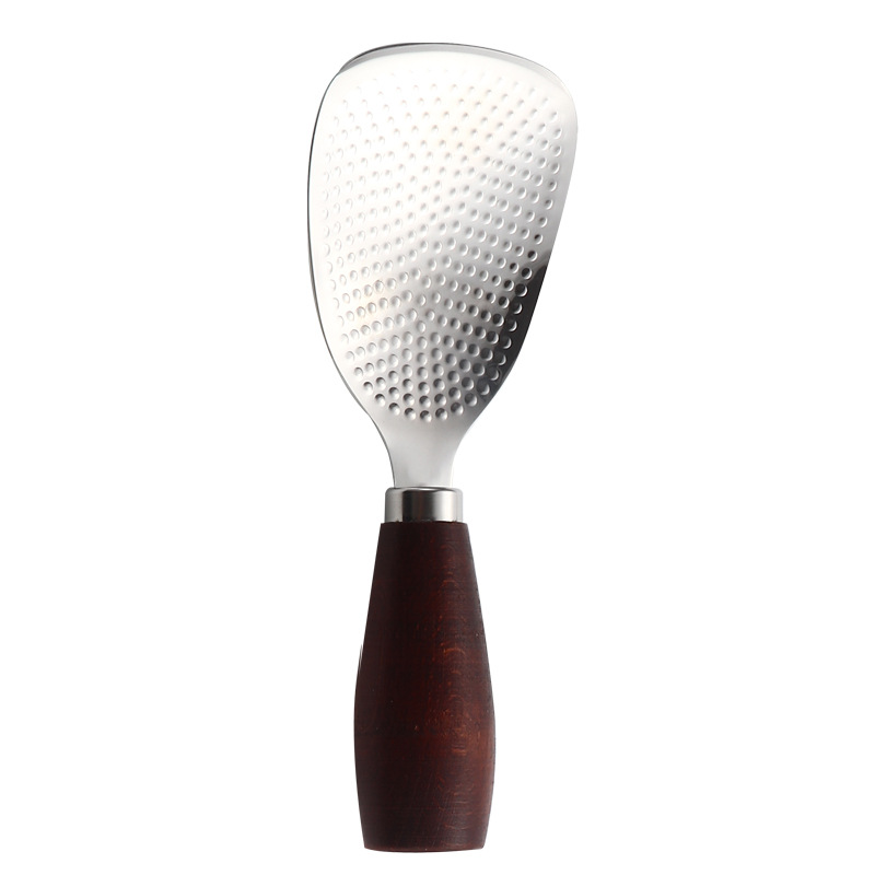 Thickened Wooden Handle Stainless Steel Rice Spoon Rice Shovel Household Upright Wooden Handle Household Spoon for Rice Cooker