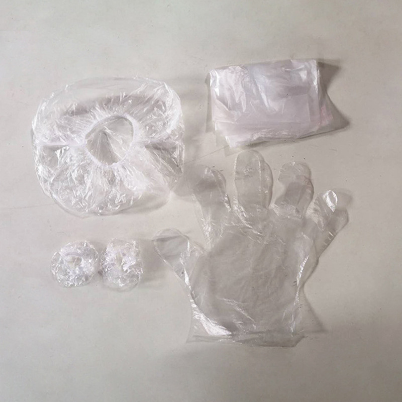 Hairdresser's Dyeing and Perming Earmuffs and Gloves Four-Piece Set, Adult Hairdressing Oil Disposable Tools, Thick Shower Cap and Shawl