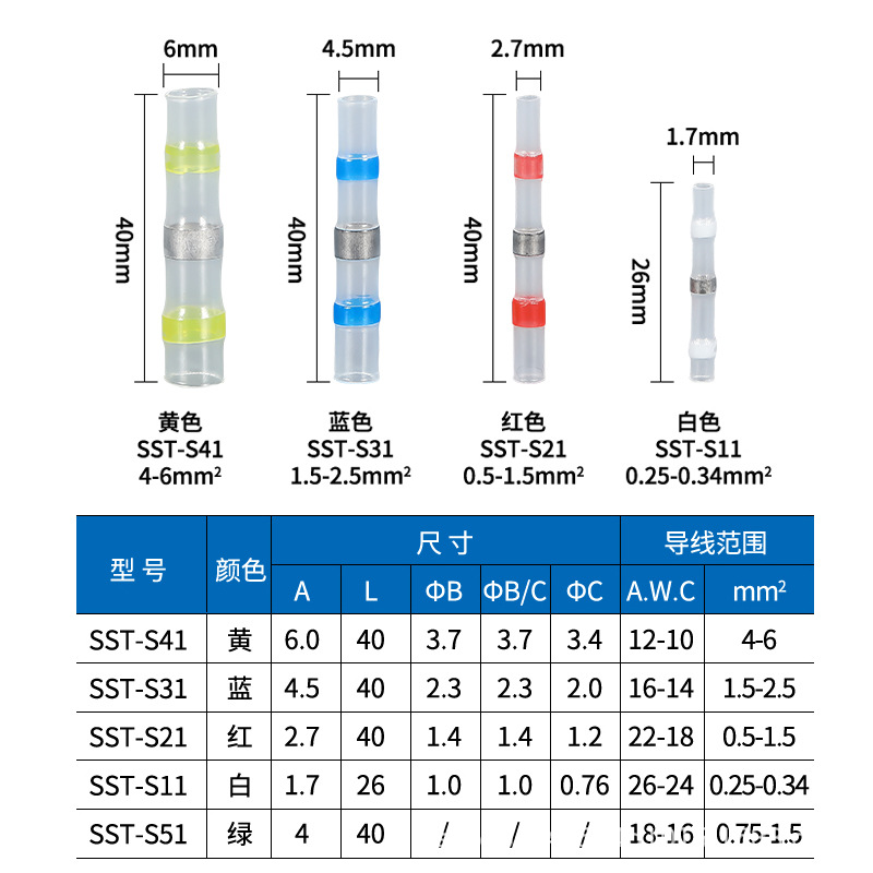 Cross-Border Hot-Selling Sst Pressure-Free Solder Ring Heat Shrinkable Terminal Block Waterproof Wire Connector Heat Shrinkable Solder Tube