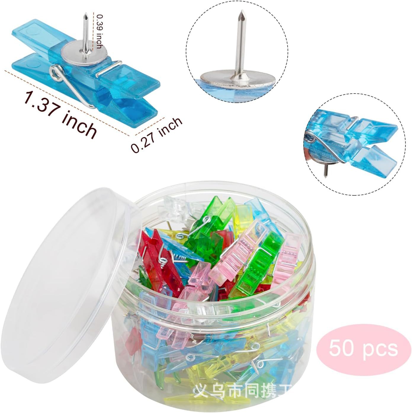 Creative Office Stationery Plastic Transparent Color Clip Pin Photo Clip Cork Board Handmade File Diy Decorative Clip