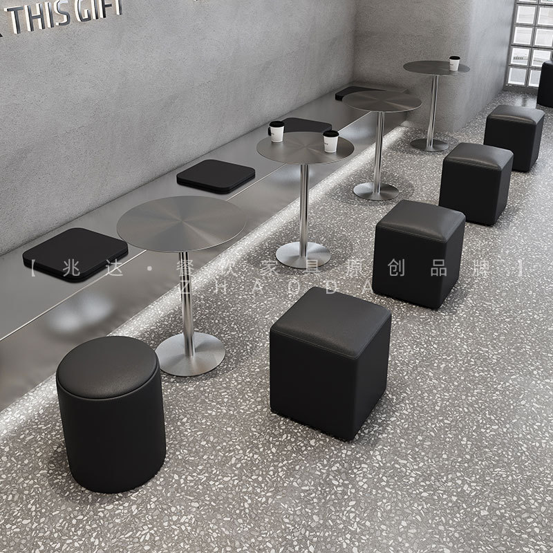 Modern Simple Baking Furniture Dining Table and Chair Combination Milk Tea Shop Coffee Shop Stainless Steel Round Table Coffee Table Storage Dining Chair