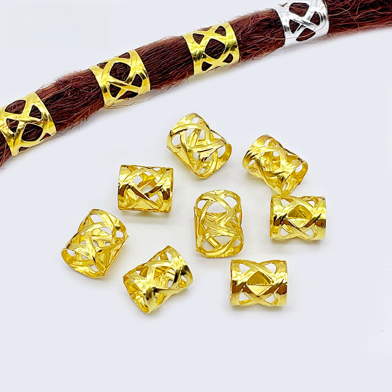 Dirty Braid Decoration with Iron Electroplated Hollow Flower Tube Golden Braid Decoration Hair Buckle diy Headwear Accessories Dirty Braid Hair Ring