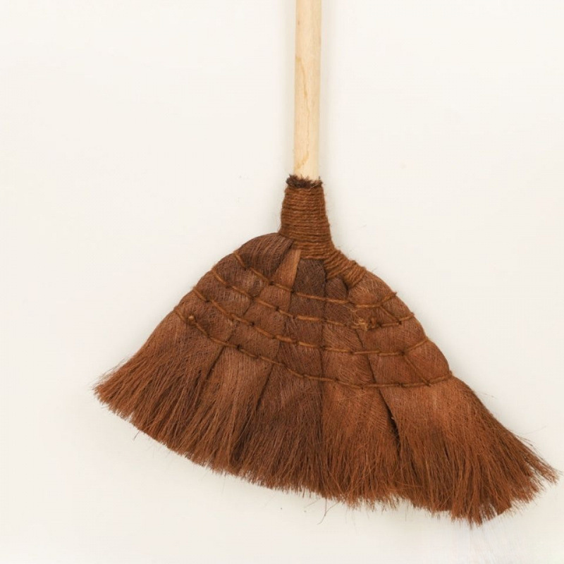 Household Brown Broom Old-Fashioned Broom School Factory Workshop Single Outdoor Durable Bristle Broom Solid Wood Han