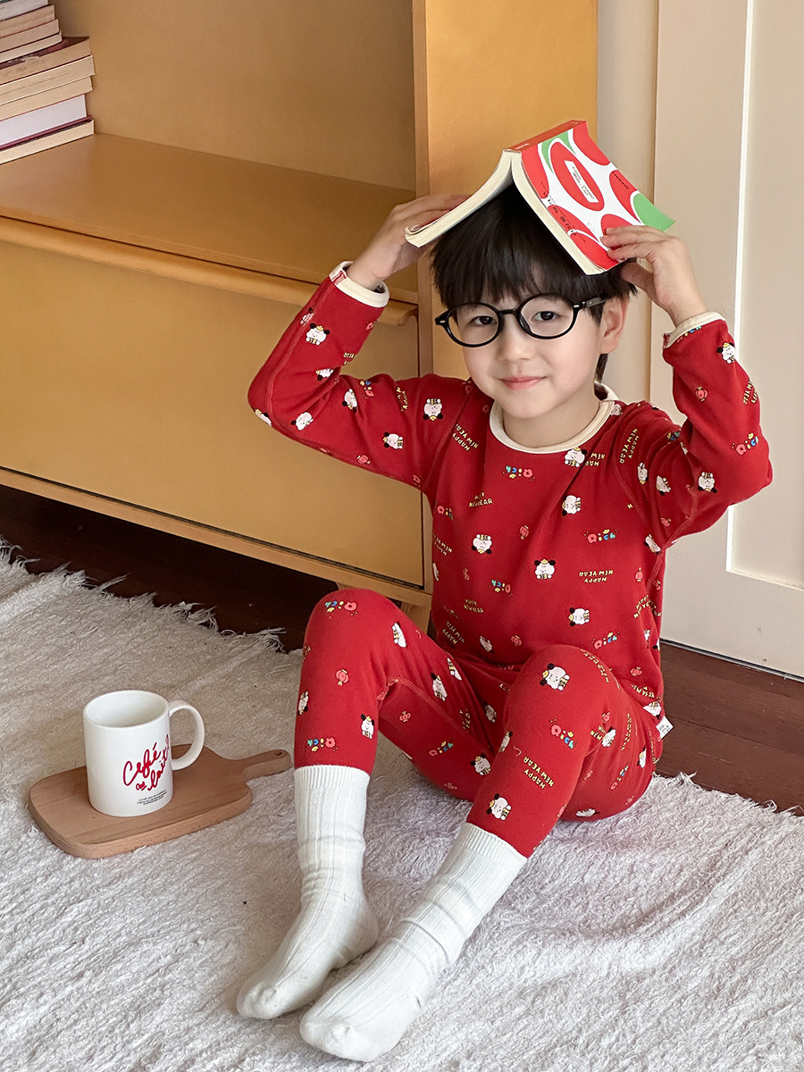 Children's Pajamas Class a Pure Cotton Boneless 280g Wool Pull-Up Home Clothes Boys and Girls Baby Cartoon Intimates Set