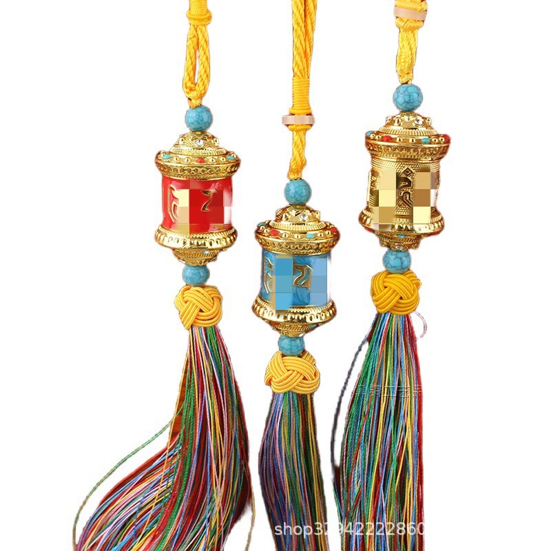 Xizang-style Sutra Wheel Shurangama Curse Car Hanging Decoration Six-character Mantra Turn Gold Wheel Caizhen Tassel Car Rearview Mirror Decoration