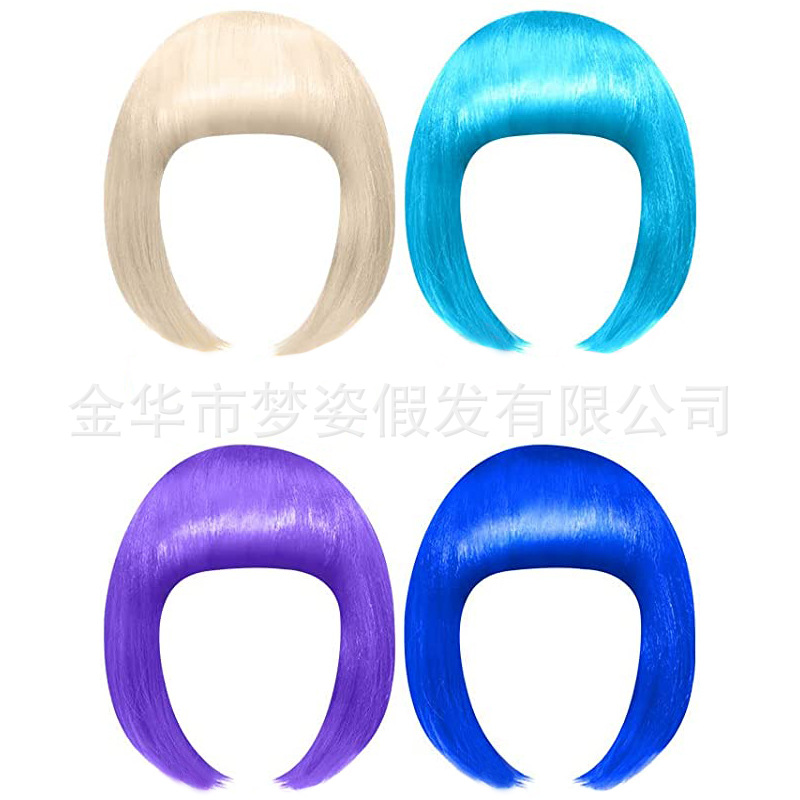 High temperature silk neat bangs student hair bobo bobo head 100g wig masquerade supplies Halloween 25cm