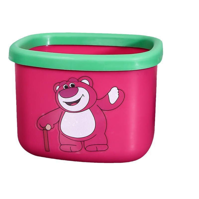 New Cartoon Strawberry Bear Desktop Storage Basket Dormitory Good Food Plastic Thickened Trash Can Bear Square Trash Can