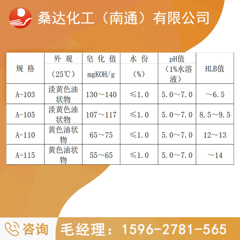 Jiangsu Haian Sunda Manufacturer Supplies Fatty Acid Polyoxyethylene Ether A-105 Oeo-10 Source Factory