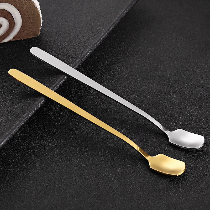 Cross-border stainless steel spoon square spoon coffee spoon creative long handle spoon gift spoon dessert spoon cup mixing spoon