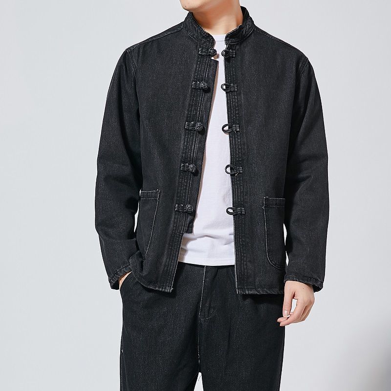 Денимовый костюм для мужчин, весенне-осеннее пальто, китайский стиль, большой размер, свободный костюм