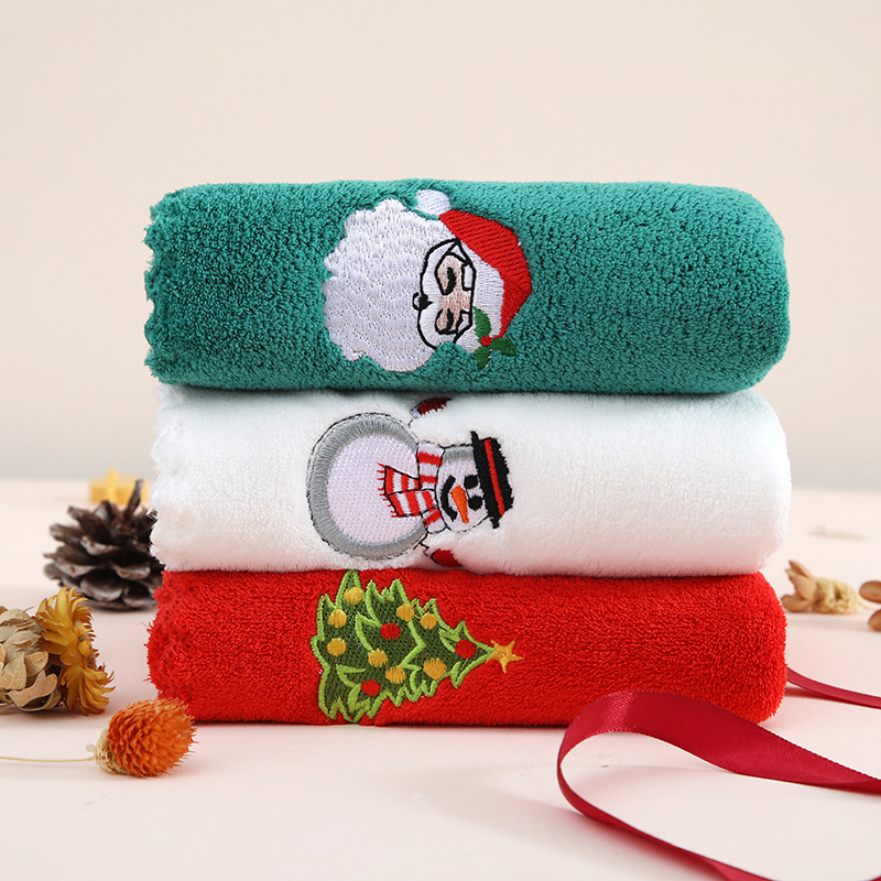 New Year Towel Coral Fleece Santa Claus Towel Red Festive Hand Gift Face Towel Boxed Bag Embroidered lo