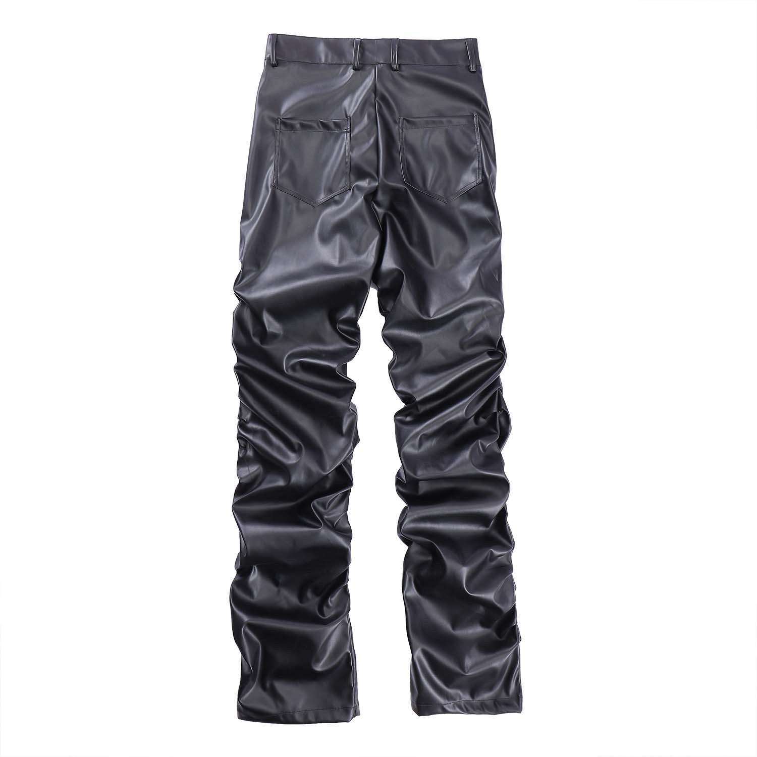 Dark Punk Niche Design Glossy Pleated Pu Leather Pants for Men Ins National Trend Hip-Hop Loose Casual Pants