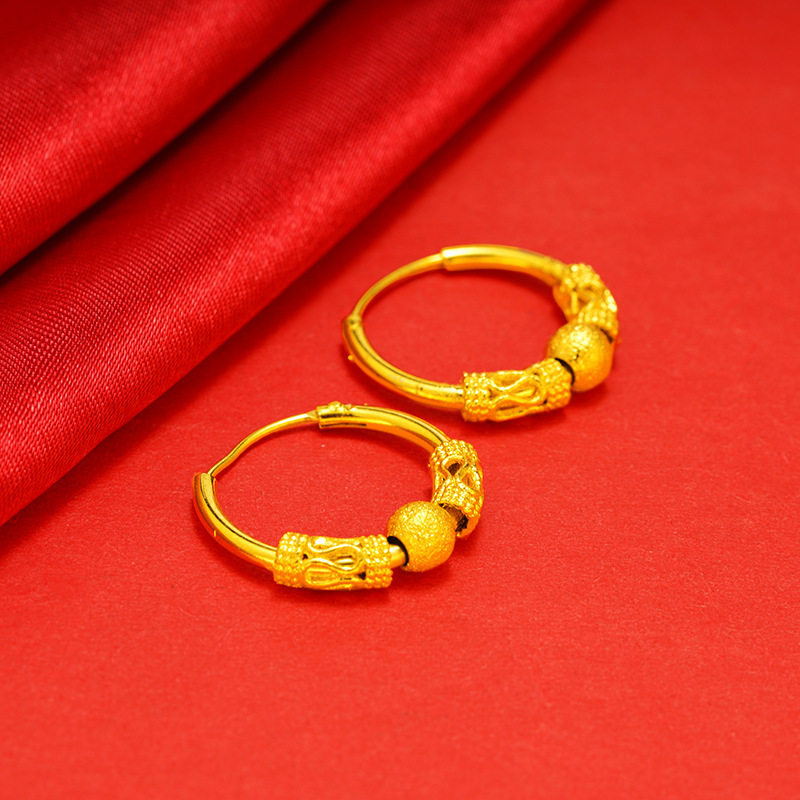 Xiaohongshu Style Retro Transfer Bead Earrings Women's Earrings Gold-Plated Hoop Earrings Women's Wholesale Frosted Earrings Jewelry