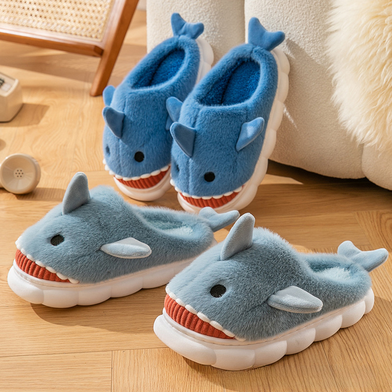 Cotton slippers women's winter Internet celebrity Three-dimensional shark cartoon cute fleece-lined thick non-slip mute home warm cotton shoes