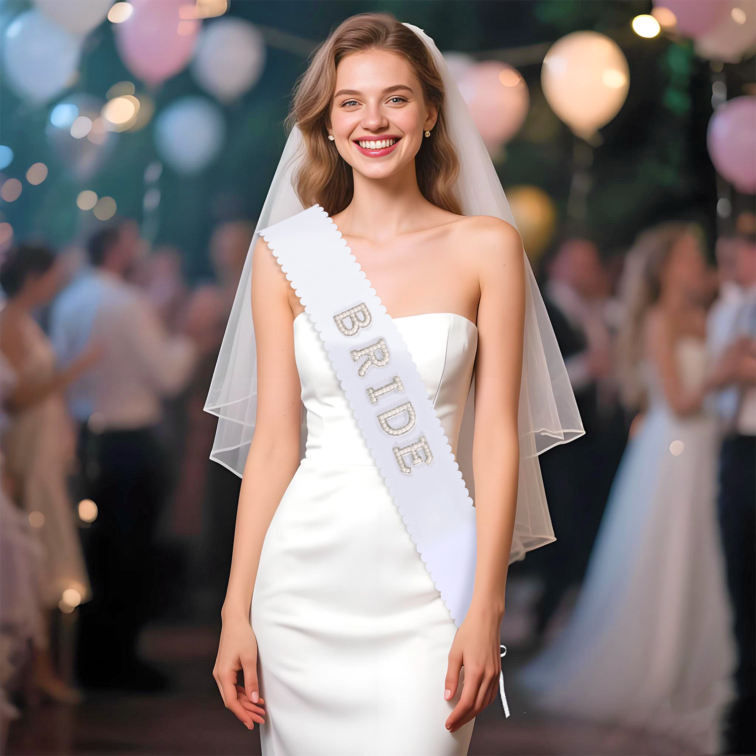 European and American Bride Bachelorette Party Lace Satin Pearl Letter Shoulder Strap Ceremonial Letter Shoulder Strap