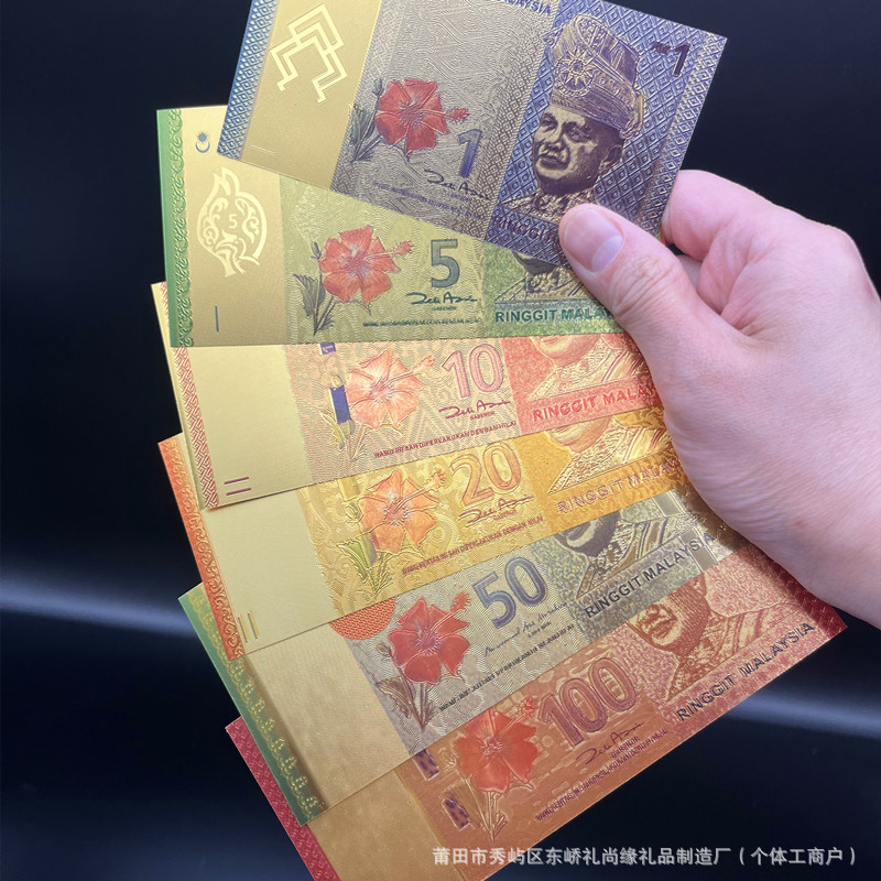 Malaysian Lucky Money Mother Plastic Gold Foil Colorful Gold Banknotes Full Set Commemorative Gold Card Double-Sided Commemorative Banknote Collection