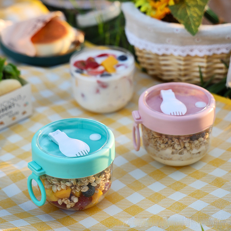 Salad Cup, Oatmeal Cup with Lid and Spoon, Breakfast Cup, Yogurt Cereal Jar, Soy Milk Cup, Sealed Cup, Portable