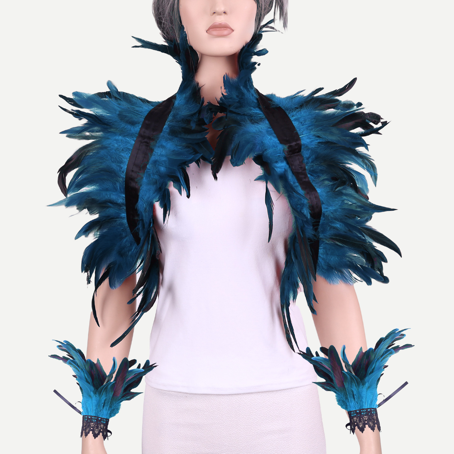 Cross-Border Amazon Feather Shawl Feather Vest Fake Collar Halloween Party Prom Decoration Sleeve Set