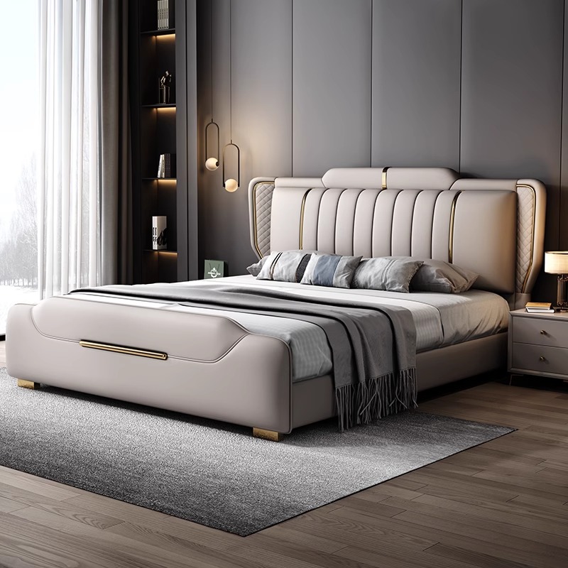 Simple Modern Leather Bed 2025 New Model 1.8m Double Leather Bed, Elegant and Luxurious, High-End Master Bedroom Bed That Doesn'T Disturb Each Other