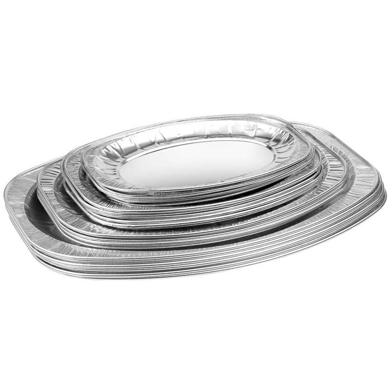 Tin Paper Box Disposable Plate Barbecue Tin Paper Fish Plate Grilled String Cold Dishes Cooked Food Tray Oval Aluminum Foil Tray
