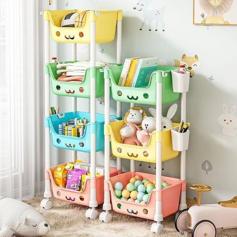 Trolley Storage Rack Storage Rack Children's Toy Storage Cabinet Multi-Layer Classification Fit Box Artifact Storage Rack