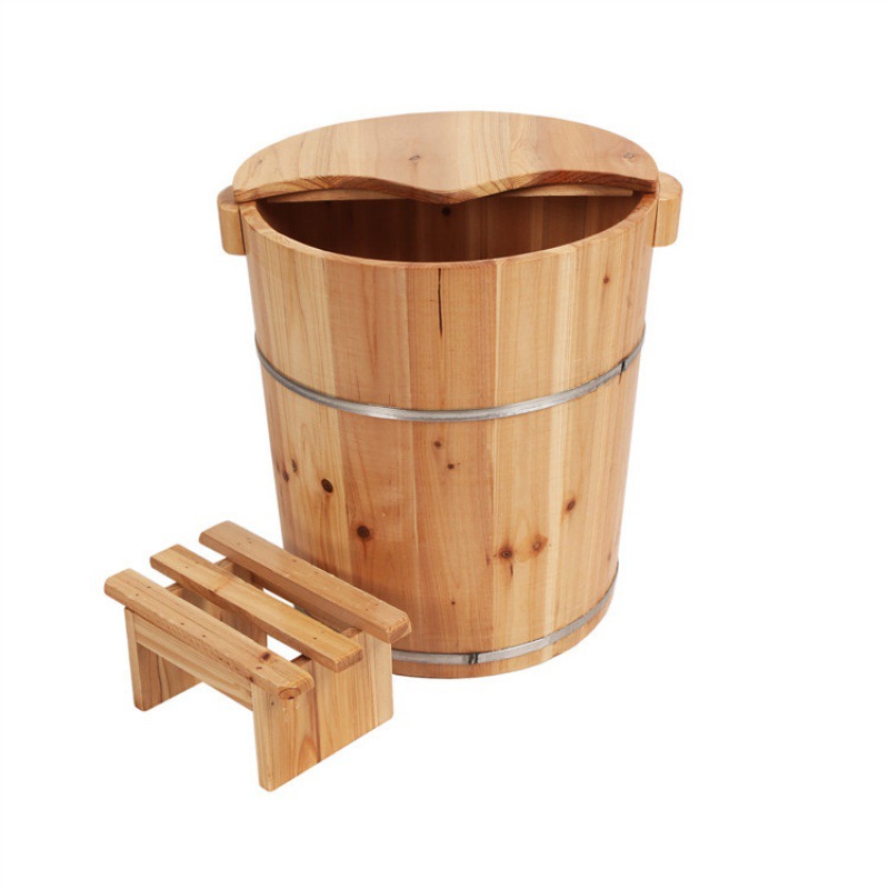 Warm Foot Bath Bucket, Traditional Xizang Foot Bath Bucket, Foot Bath Bucket, Solid Wood Foot Bath Bucket, Small Deep Bucket with Lid Wooden Bucket
