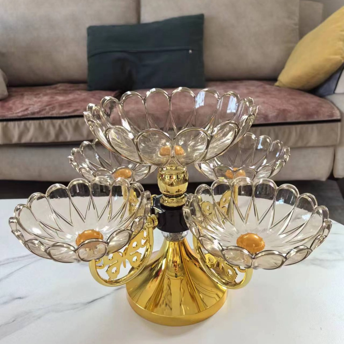 European Crystal Multi-Layer Rotating Fruit Plate Modern Home Living Room Coffee Table Light Luxury Snack Candy Plate Decoration Tray