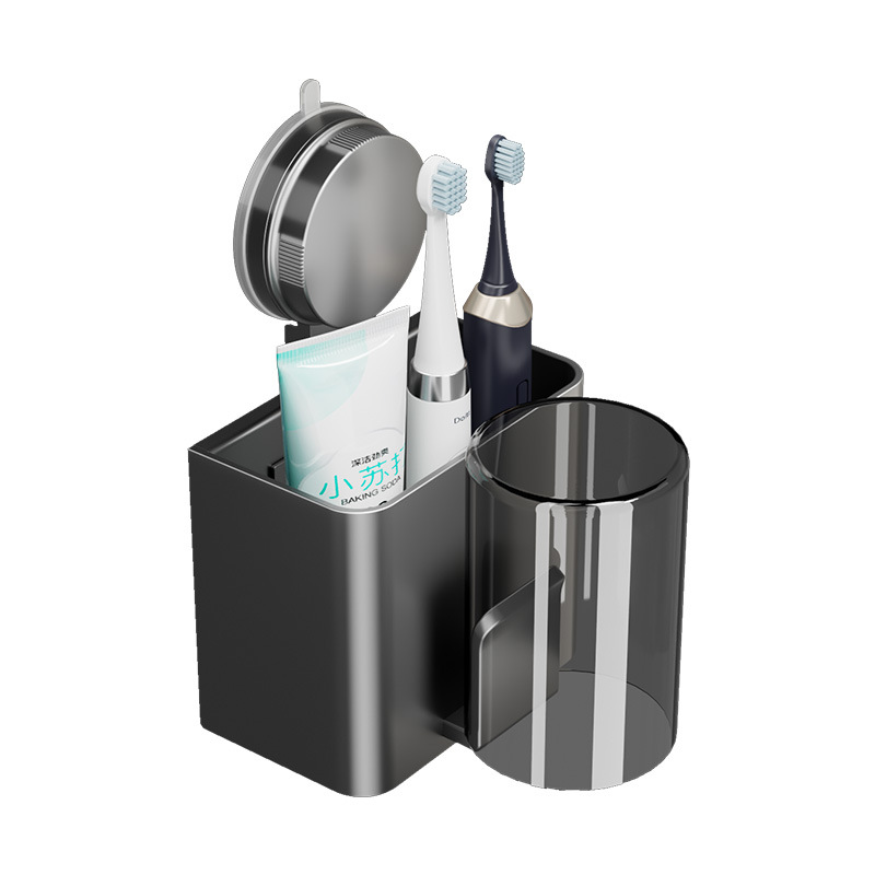 Suction Cup Electric Toothbrush Tooth Cup Storage Rack Mouthwash Cup Toothpaste Toothbrush Wall-Mounted Punch-Free Bathroom Hanging Shelf