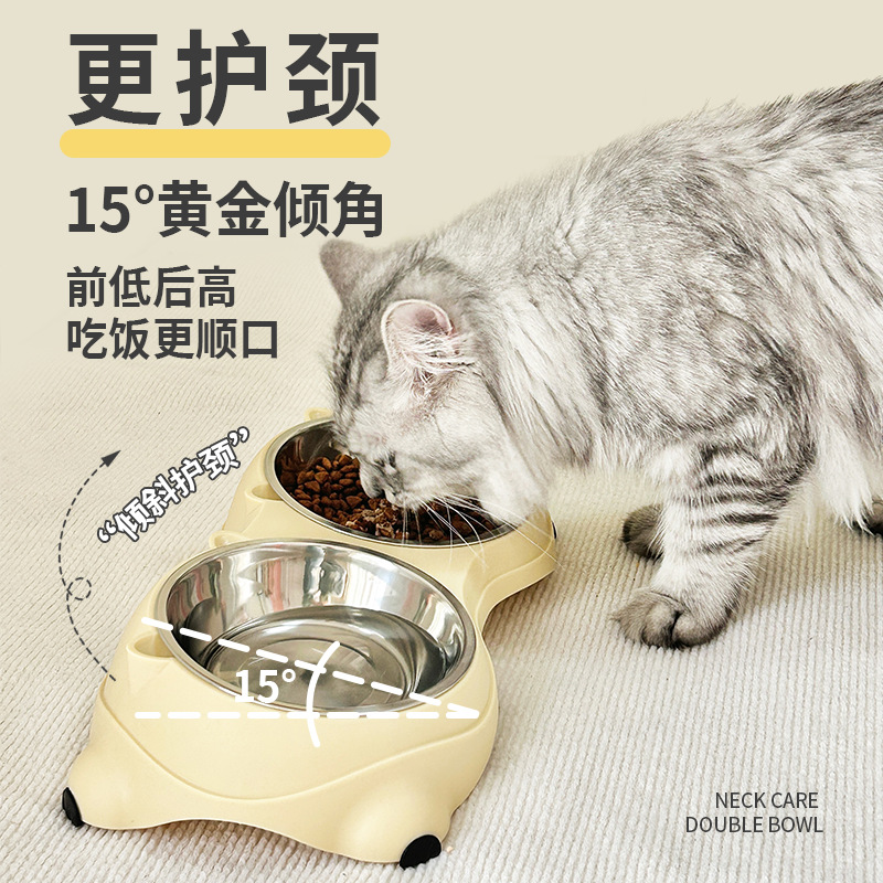 Pet Bowl, Non-Slip Bowl, Stainless Steel Anti-Knock over Leakage, Cat Double Bowl, Pet Drinking Bowl, Dog Rice Bowl, Cat Rice Bowl