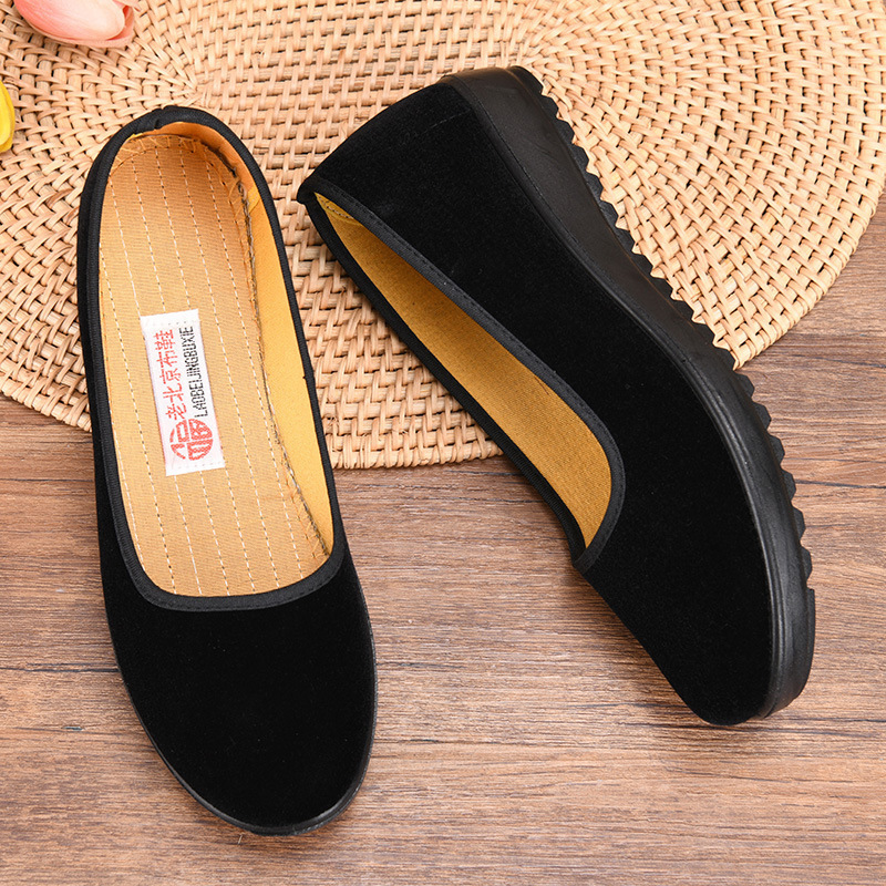 Old Beijing Cloth Shoes for Women, Hotel Etiquette Dance Flats, Non-Slip, Middle-Aged and Elderly Wear-Resistant Work Shoes, Mother's Black Cloth Shoes