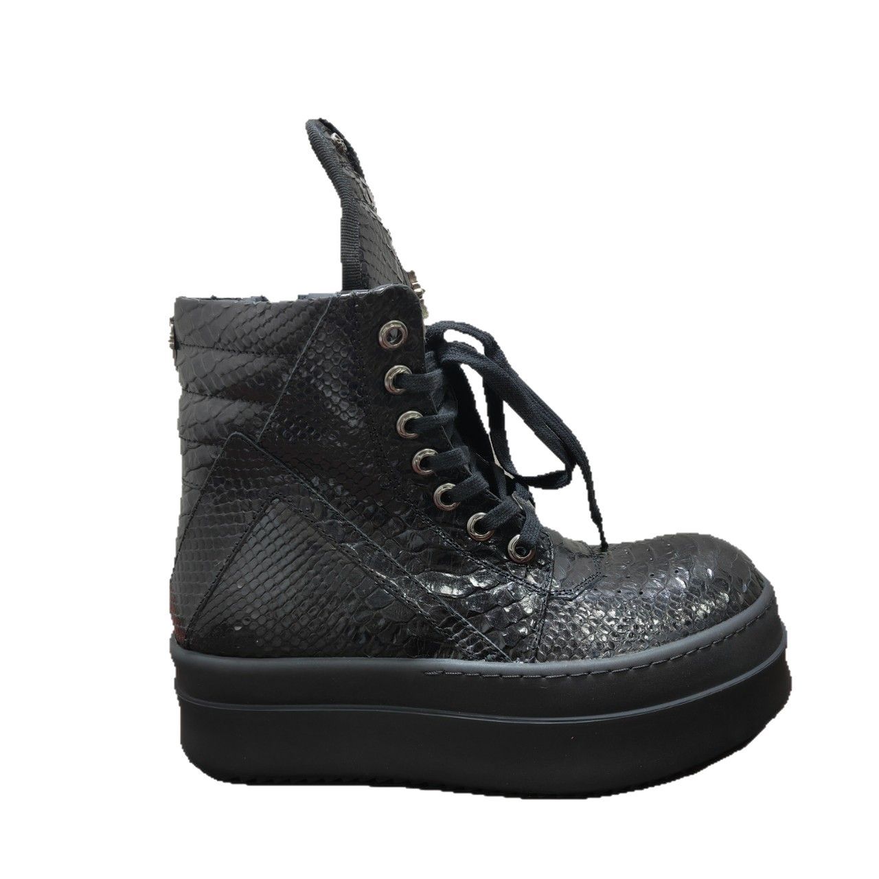 Independent Inverted Triangle Thick-Soled All-Black Snake Pattern Cowhide Croch Fashion Couple Street High Boots Height-Increasing Men's Shoes