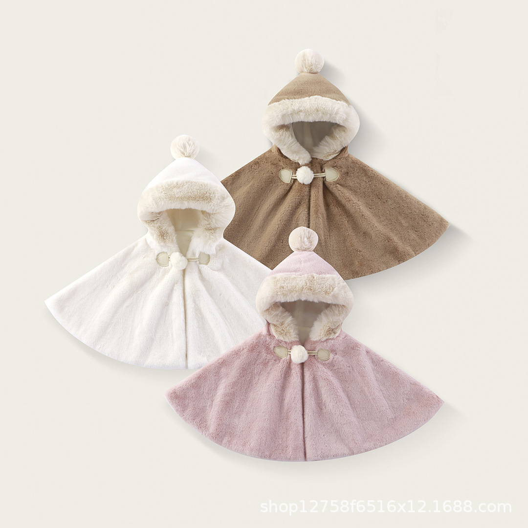 Шаль-плащ для девочек, детский плащ с флисовой подкладкой, утолщенный плащ для детей, теплый верхний плащ