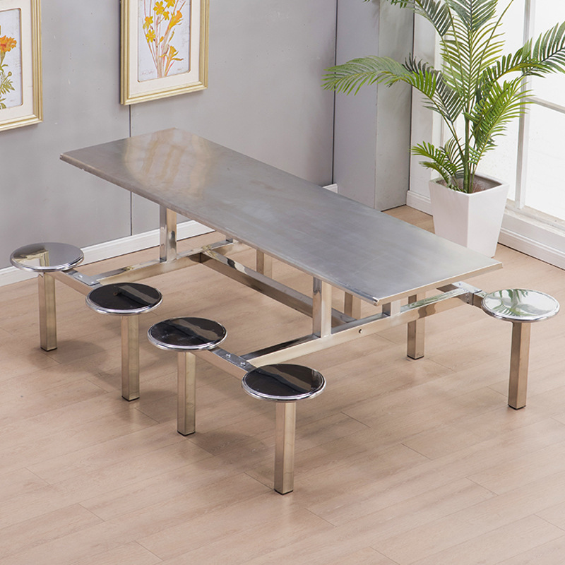One-piece dining table fast food table and chair combination 4 artificial factory School student stainless steel canteen dining table and chair 8 people