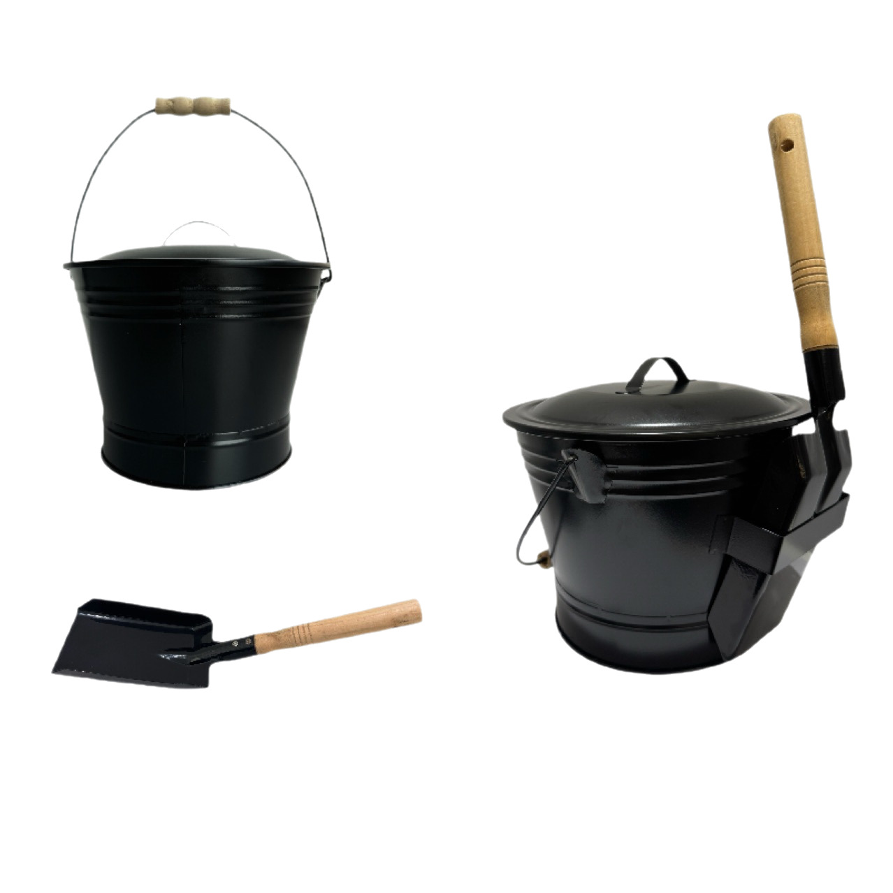 Cross-Border Amazon Home Fireplace Shovel Ash Barrel Round Barrel Ash Wood Iron Barrel and Shovel Two-Piece Set