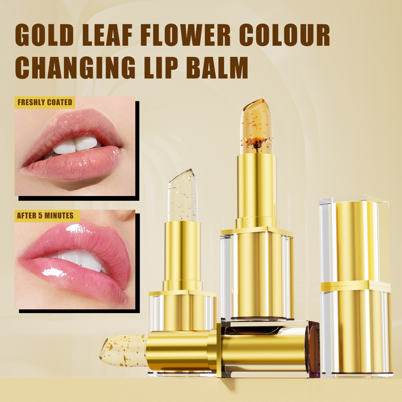 Hellokiss Thousands of Colors Moisturizing Flower Color Changing Lipstick Natural Mild Moisturizing Gold Foil Color Changing Lipstick