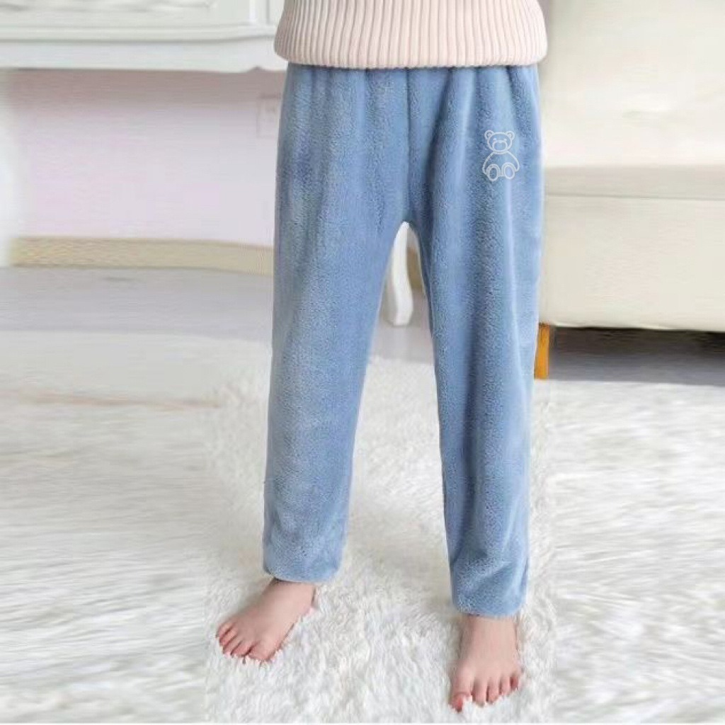 Children's pajama pants autumn and winter coral fleece warm pants for middle and big children fleece-lined thickened double-sided fleece warm home pants for boys and girls